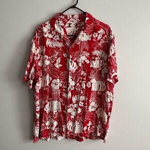 Red and White Vintage Floral Hawaiian Shirt
